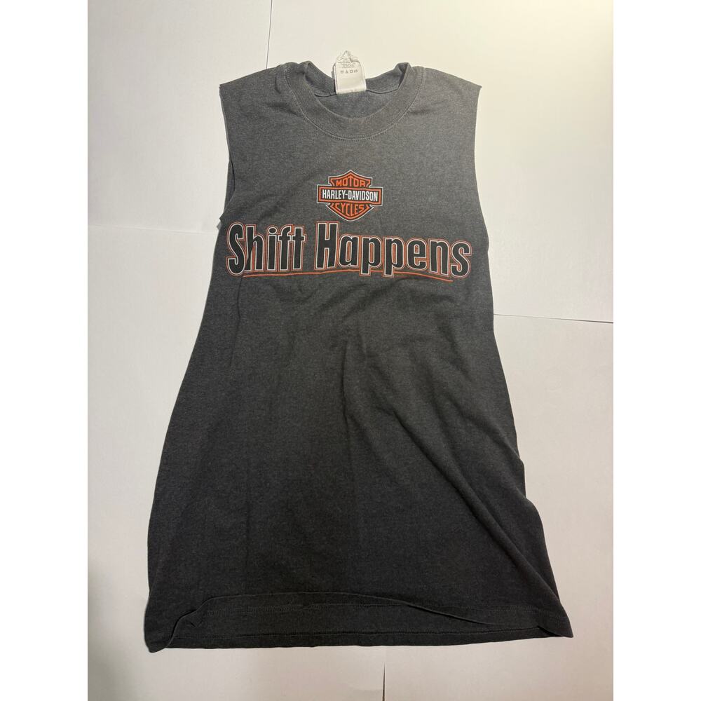 Vintage Harley Davidson Sleeveless T-Shirt Shift Happens Charcoal Gray